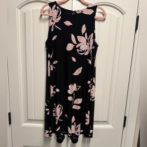 Lauren Ralph Lauren Black Floral Sleeveless Shift Dress Size 14 Career